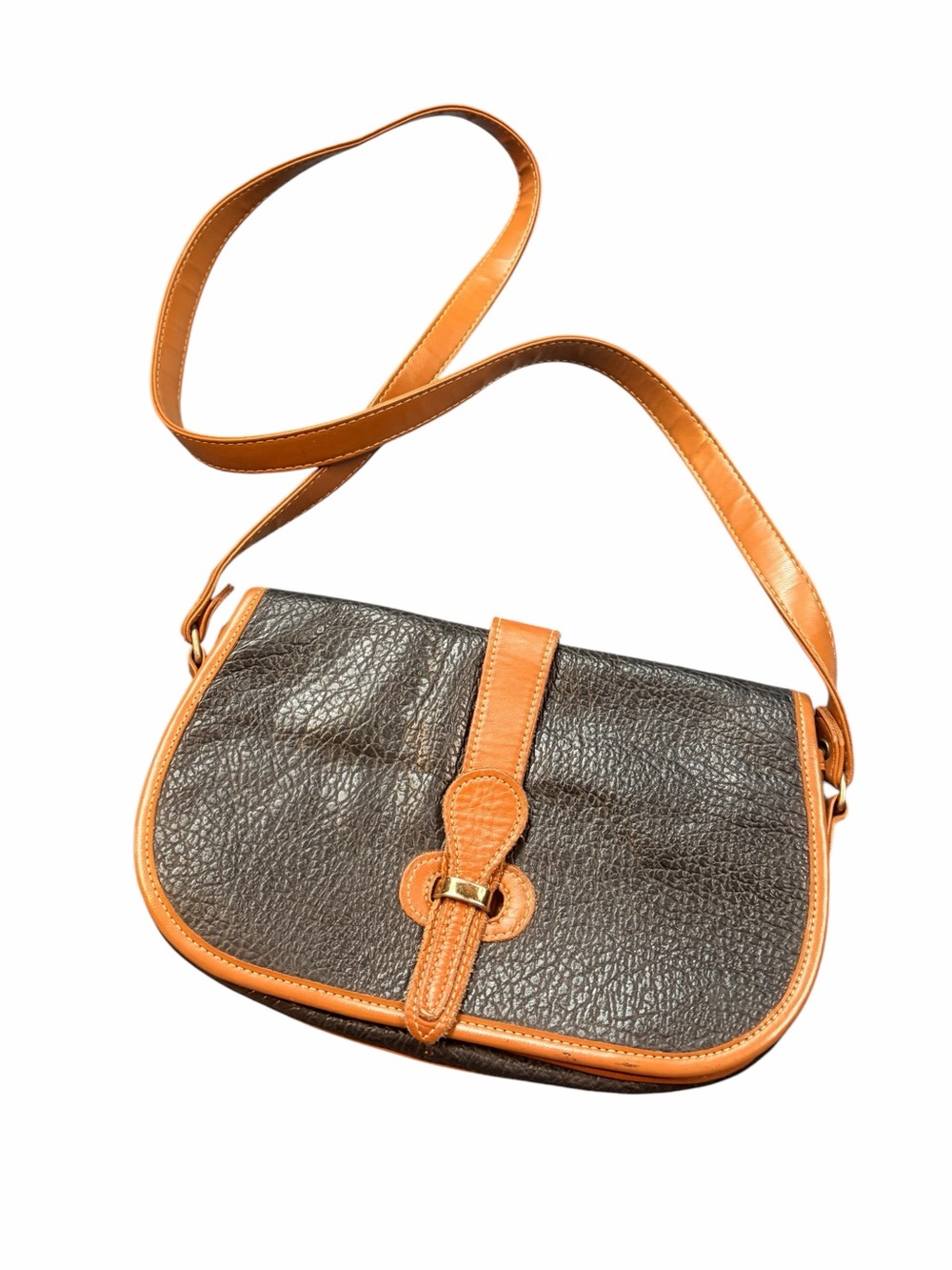 Vintage 1970’s Fifth Avenue Black and Tan Textured Leather Shoulder Bag